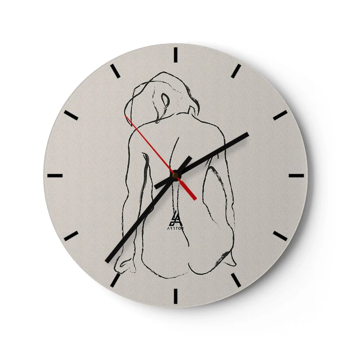 Wall clock - Clock on glass - A subtle sketch of a female silhouette against a light background - 30x30cm - Woman Nude - Modern wall decoration for the living room, kitchen, and bedroom ARTTOR