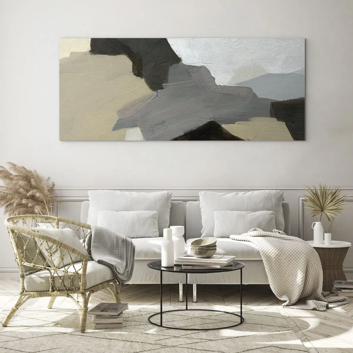 Glass picture - Abstract: Crossroads of Grey - 100x40 cm