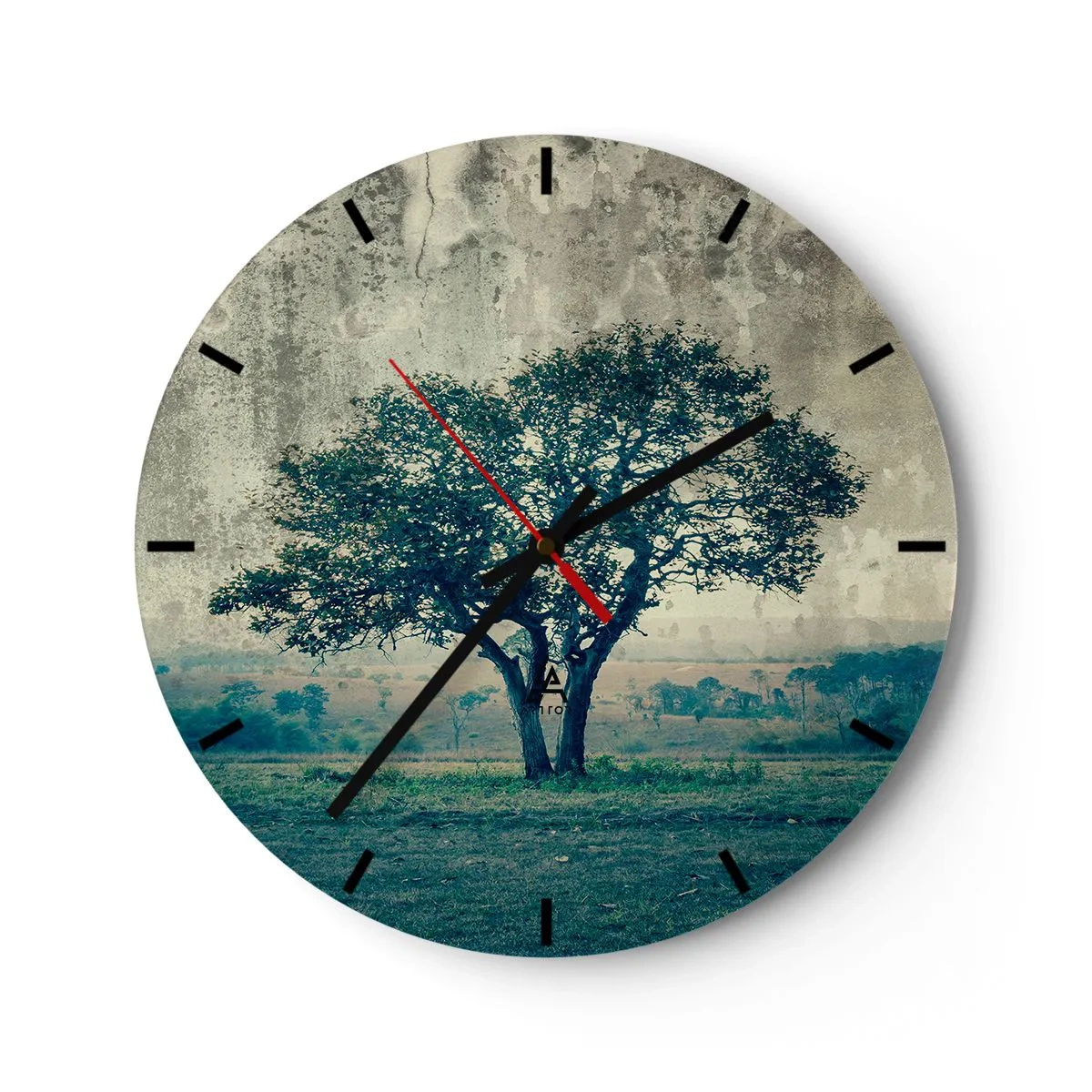 Wall clock - Clock on glass - A lonely tree against a blue landscape - 30x30cm - Apple Tree in Blue? - Modern wall decoration for the living room, kitchen, and bedroom ARTTOR
