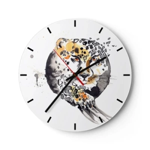 Wall clock - Clock on glass - Leopard in an artistic form with dynamic particles around the silhouette - 30x30cm - Wild Beauty - Modern wall decoration for the living room, kitchen, and bedroom ARTTOR
