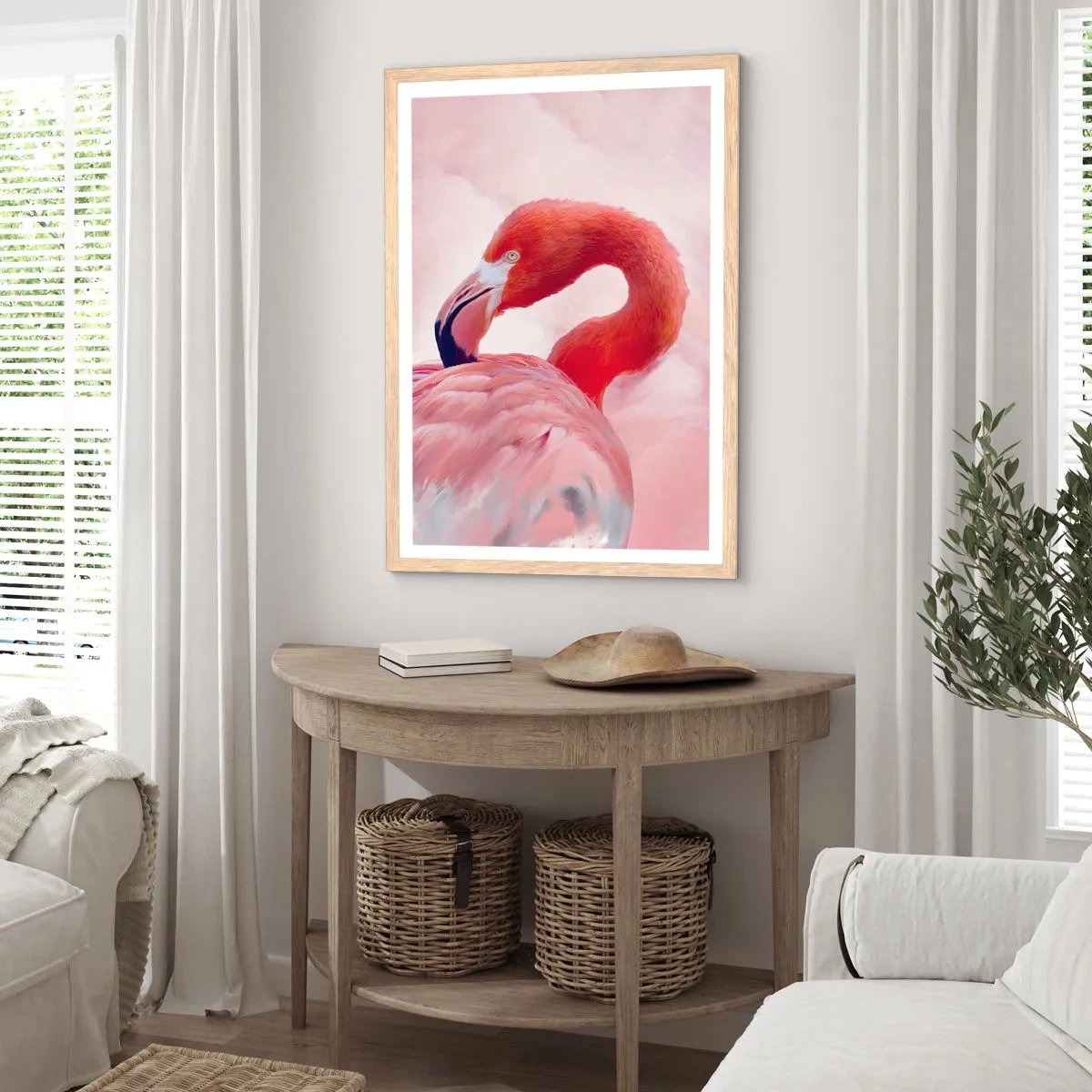 Poster in light oak frame - Bird Look - 70x100 cm