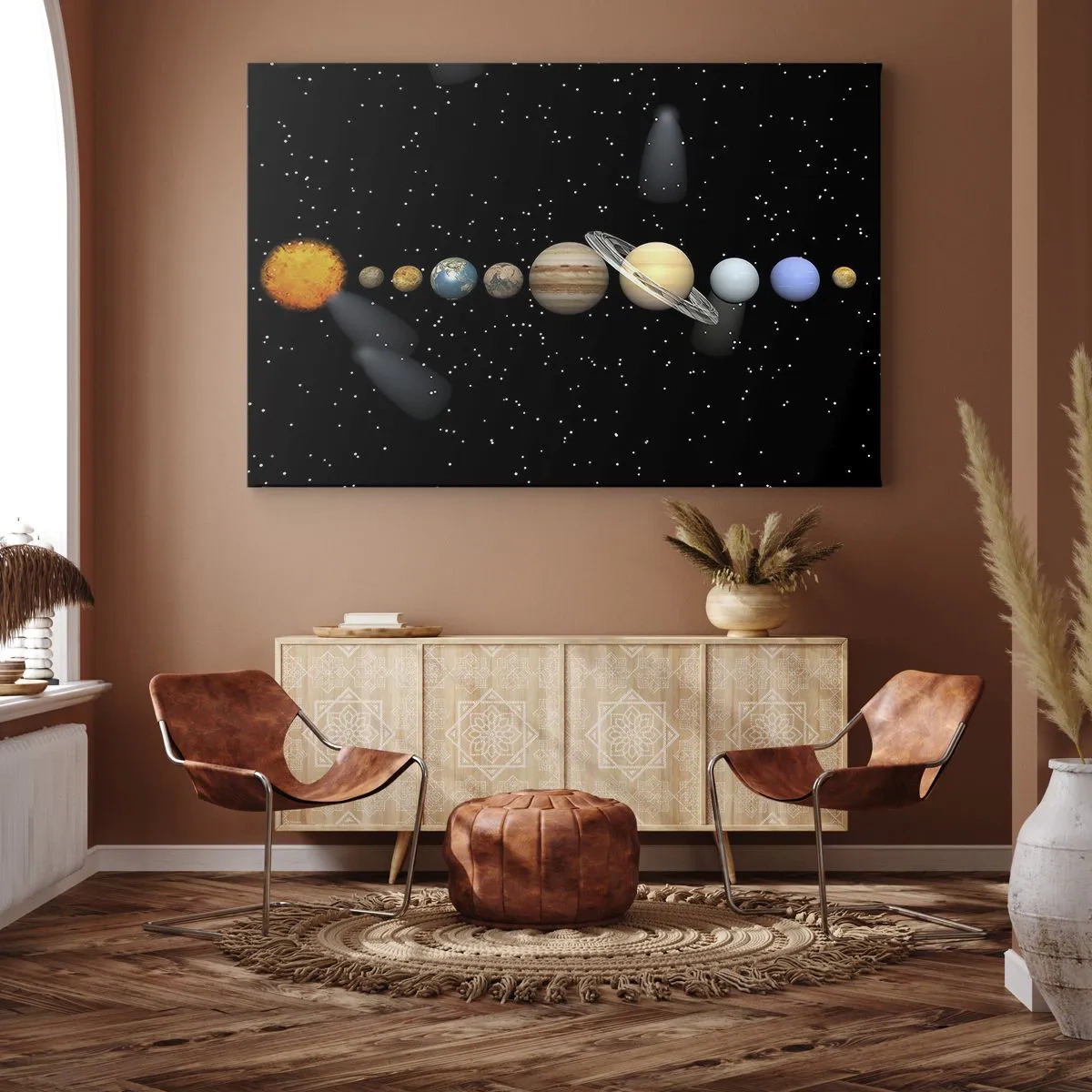 Canvas picture - The solar system with planets against the background of stars in space - 70x50cm - Planets are Revolving - Modern wall decoration for the living room and bedroom ARTTOR