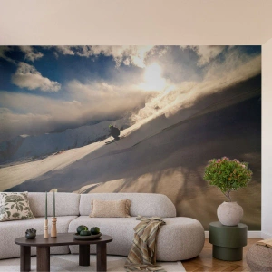Photo Wallpaper Standard Eco - A skier in flight on a snow-covered mountain slope - 100x70cm - Mountain Challenge Accepted - Modern wall decoration for the living room and bedroom ARTTOR