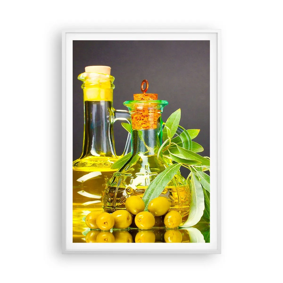 Poster in white frmae - Still Life with Olives and Olive Oil - 70x100 cm