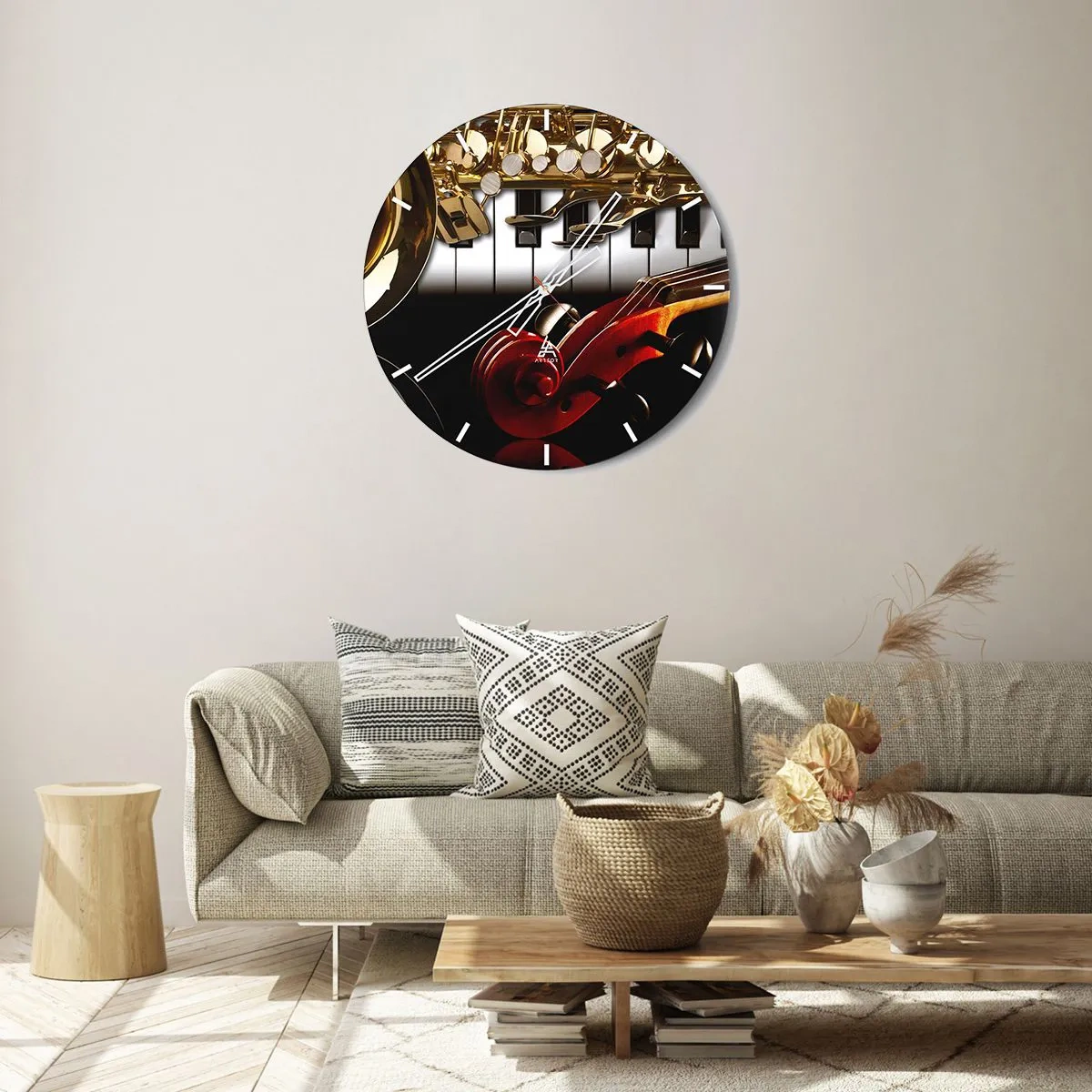 Wall clock - Clock on glass - Tin, Wood and Ivory - 40x40 cm
