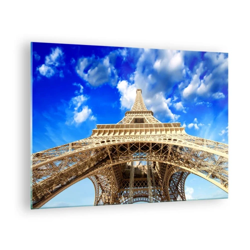 Glass picture - The Eiffel Tower seen from above against the sky - 70x50cm - Reaching Sky and Clouds - Modern wall decoration for the living room and bedroom ARTTOR