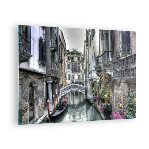 Glass picture - Romantic view of a Venetian canal with a gondola - 70x50cm - For Centuries in Quiet Contemplation - Modern wall decoration for the living room and bedroom ARTTOR