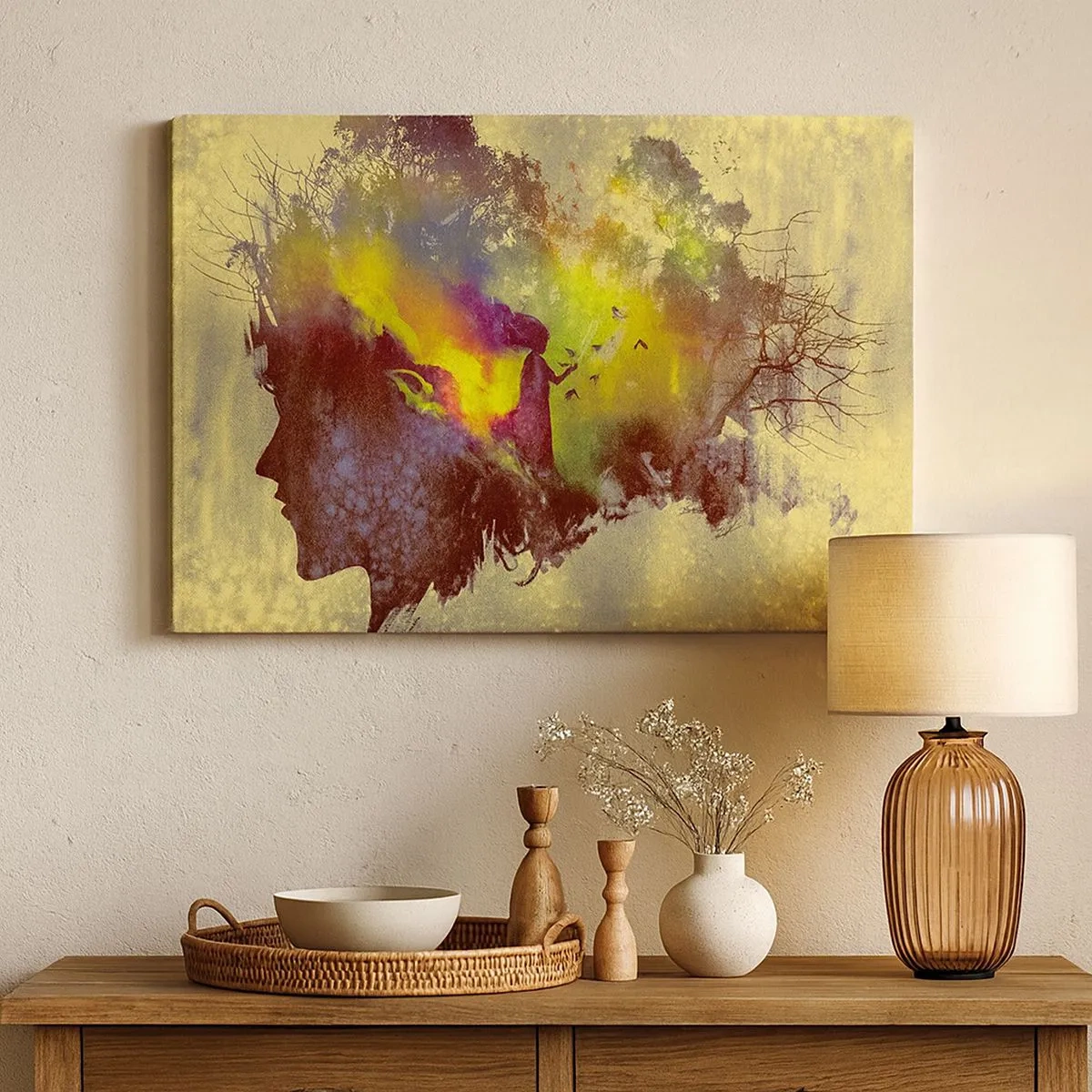 Canvas picture - Artistic silhouette of a woman with nature in the background - 70x50cm - Mother Nature - Modern wall decoration for the living room and bedroom ARTTOR