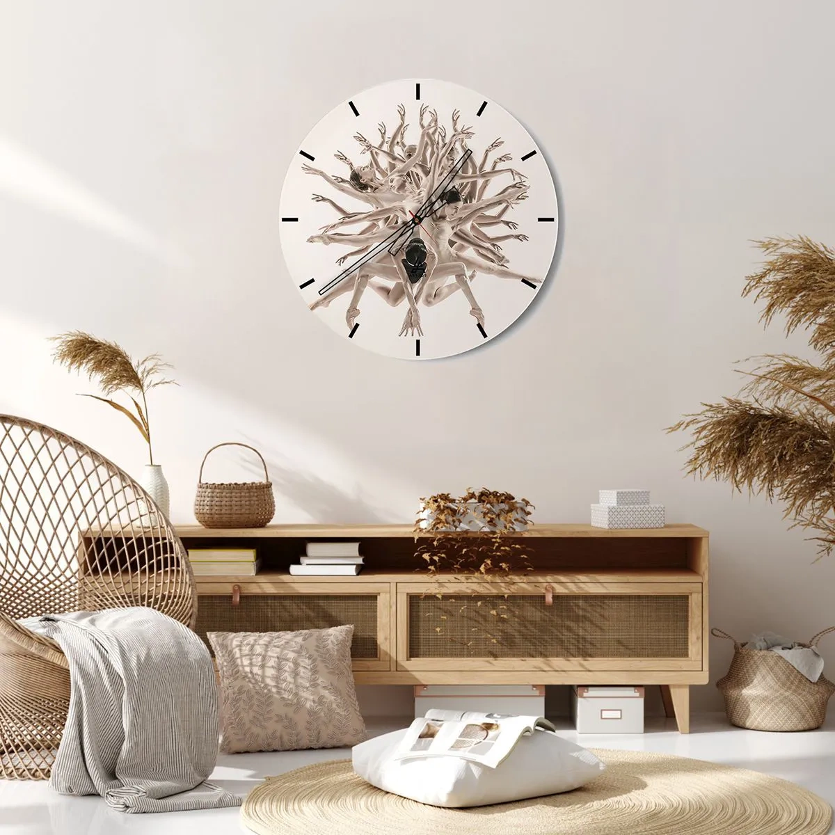 Wall clock - Clock on glass - A composition of dancing silhouettes in a dynamic arrangement - 30x30cm - Dance in Bloom - Modern wall decoration for the living room, kitchen, and bedroom ARTTOR