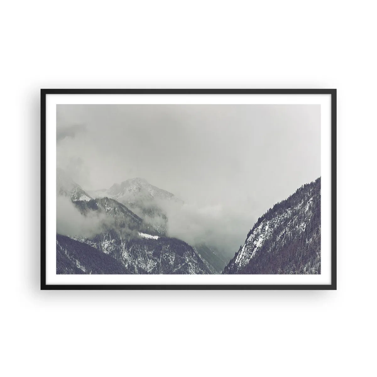 Poster in black frame - Foggy valley - 91x61 cm