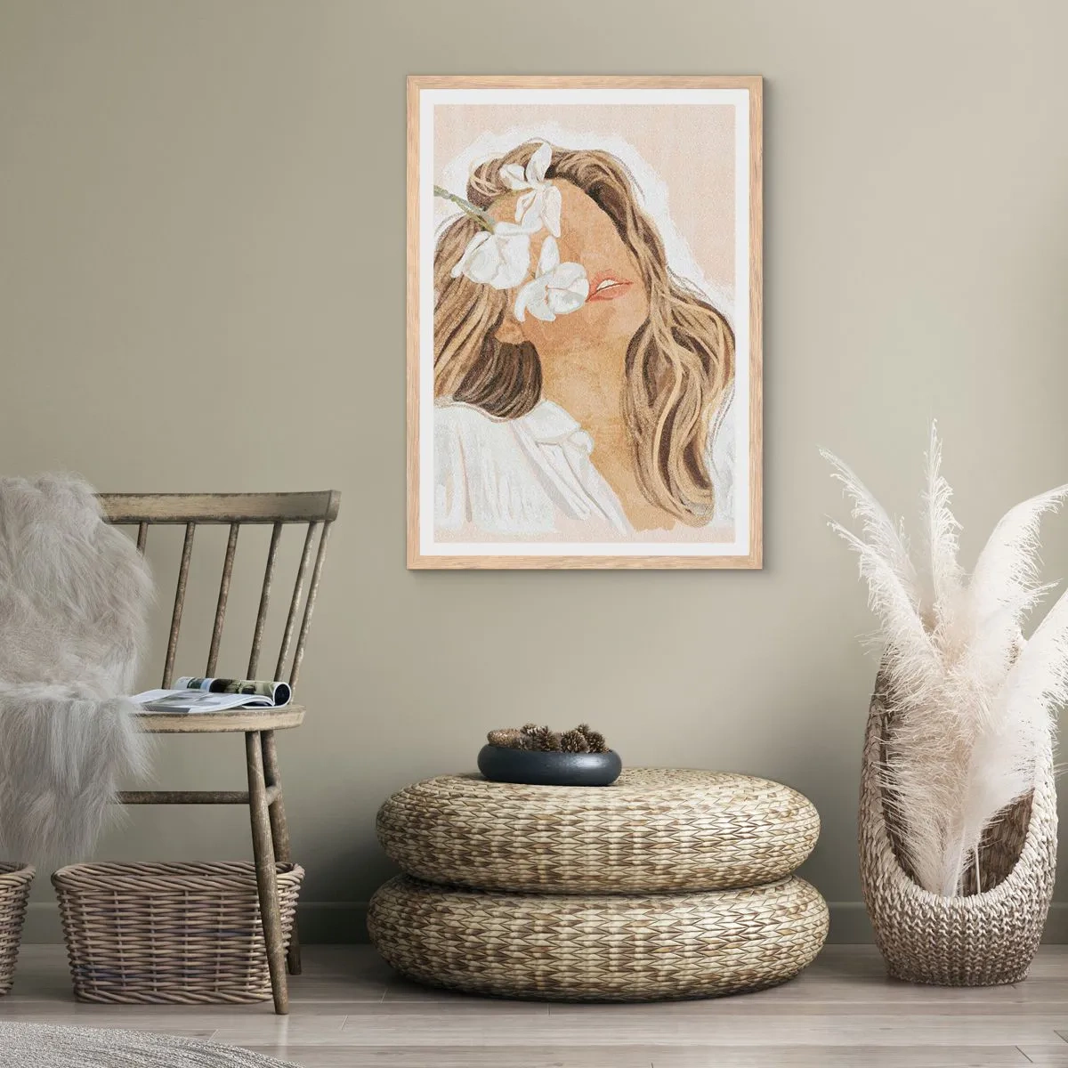 Poster in light oak frame - In Elation Among Flowers  - 40x50 cm