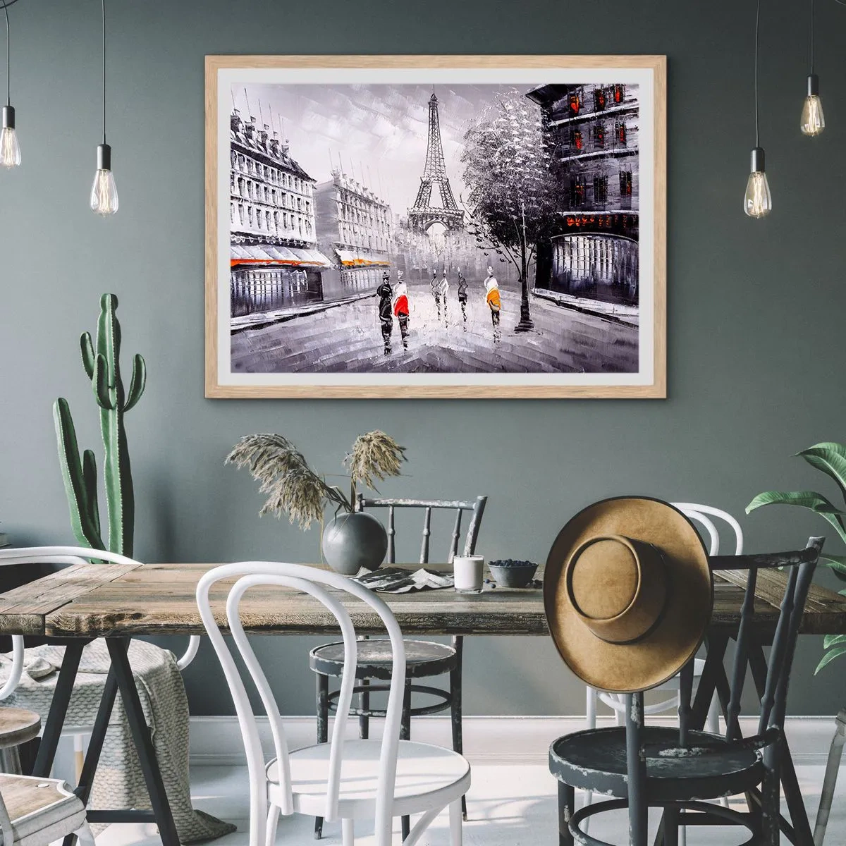 Poster in light oak frame - Parisian Walk - 100x70 cm