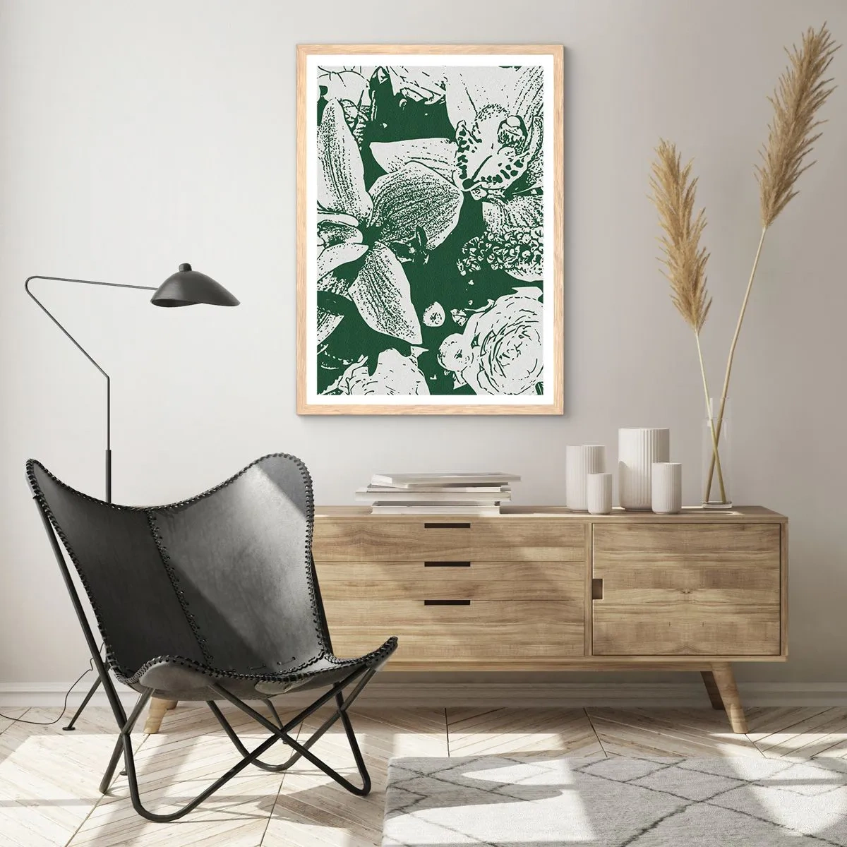 Poster in light oak frame - Bouquet - Green World - 61x91 cm