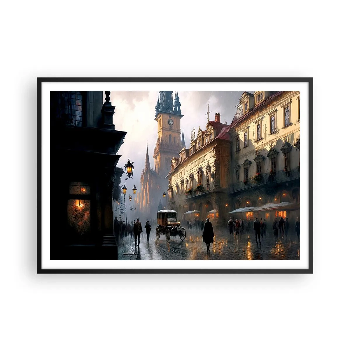 Poster in black frame - Charm of Evening in Prague - 100x70 cm