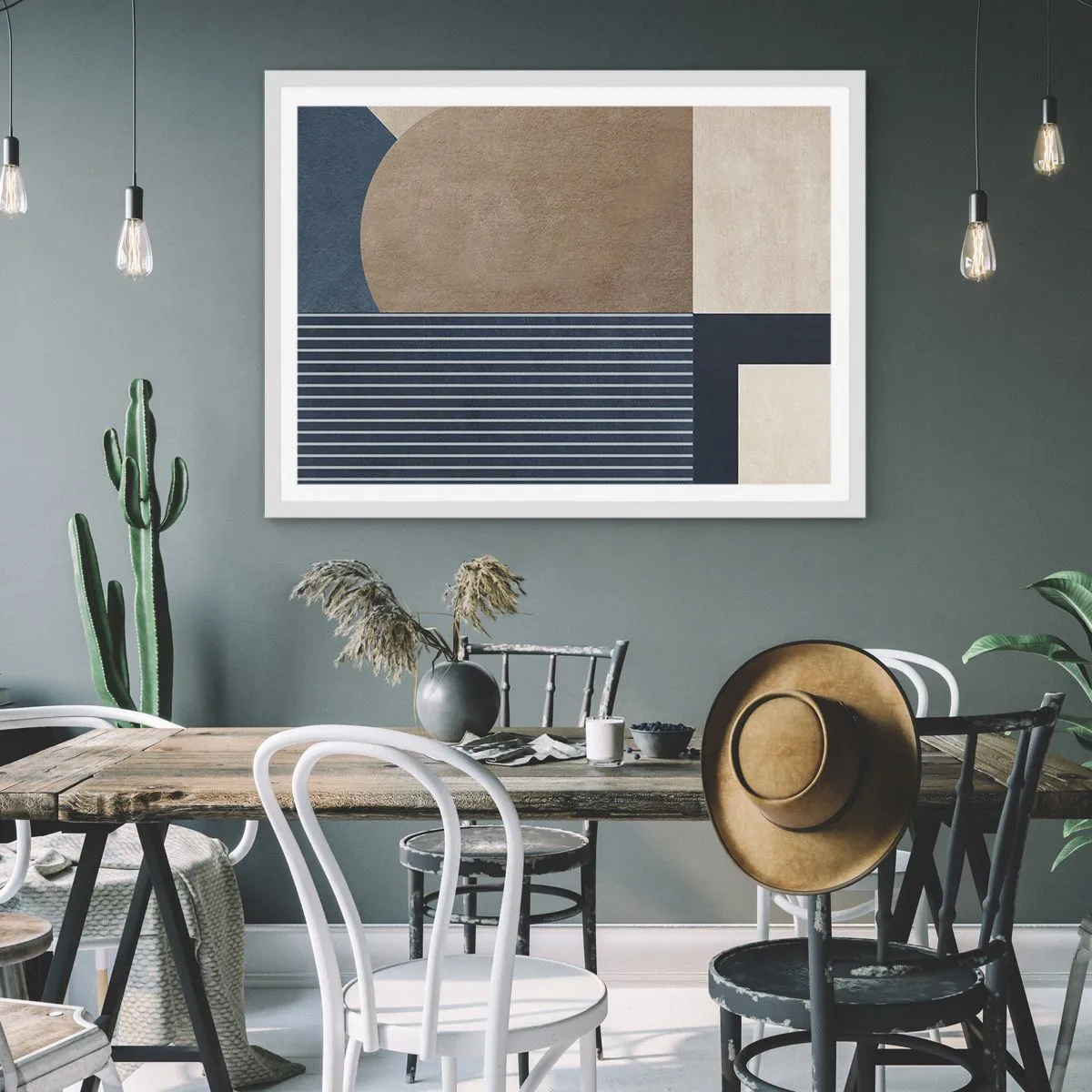 Poster in white frmae - Composition of Simplicity and Curvature - 100x70 cm