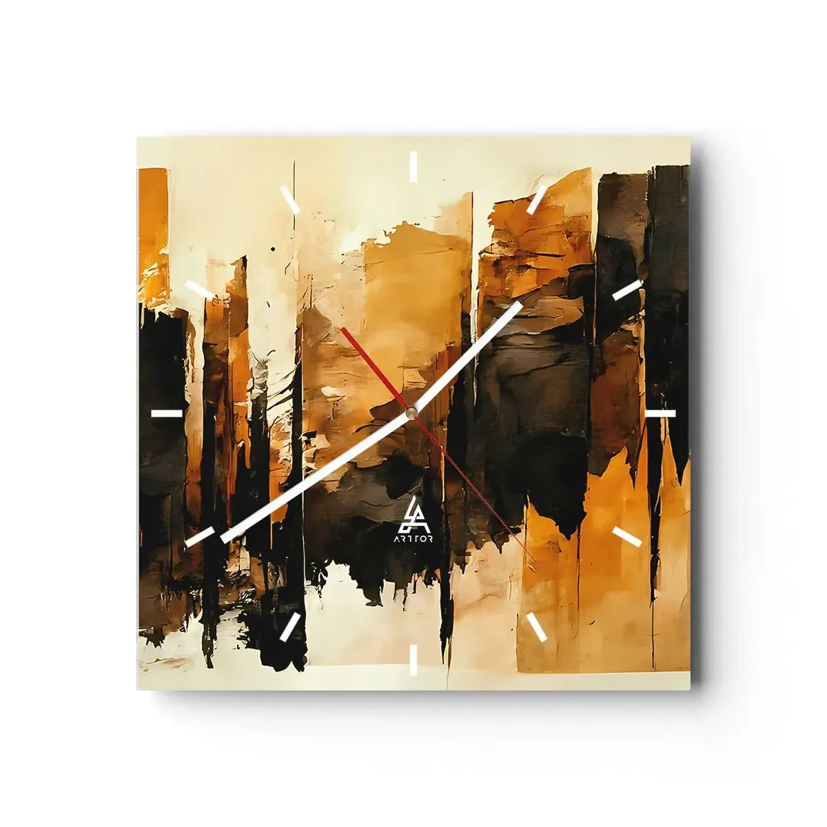 Wall clock - Clock on glass - Harmony of Black and Gold - 30x30 cm