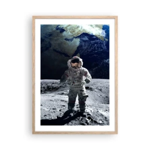 Poster in light oak frame - Greetings from the Moon - 50x70 cm