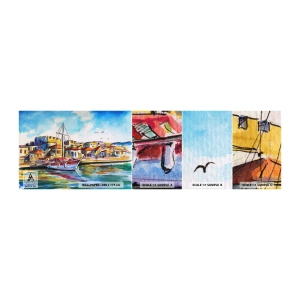 Photo Wallpaper Sample Self-Adhesive Deluxe Sticker - Rainbow Afternoon - Harbor, Yacht, Seaside - 100x30 cm