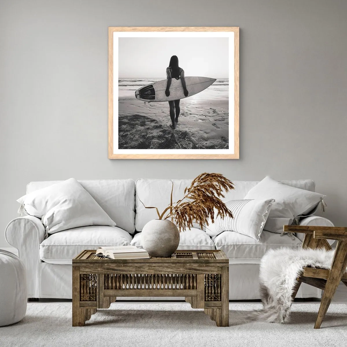 Poster in light oak frame - Daughter of Sea Wave - 40x40 cm