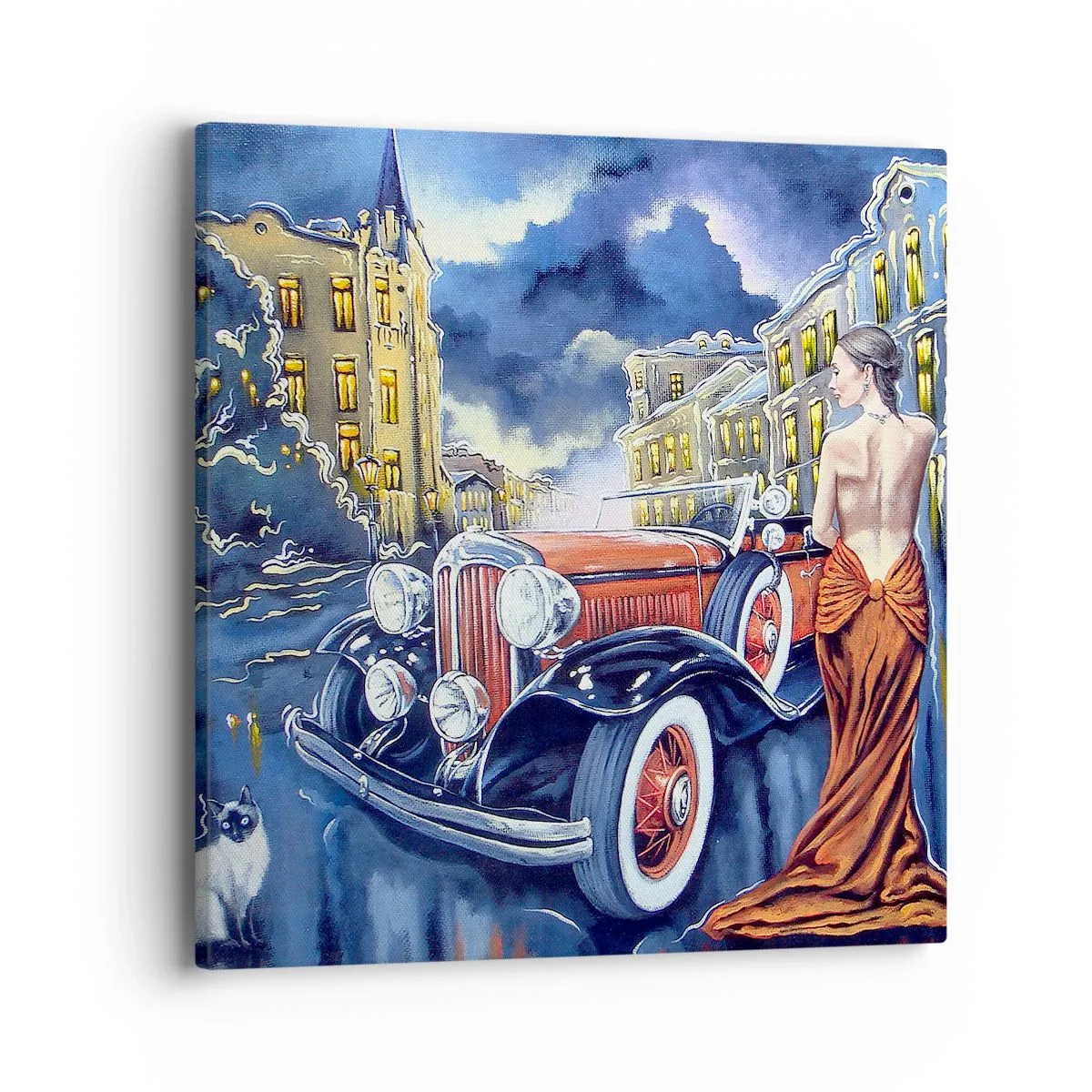 Canvas picture - Nocturne in Blue and Coral - 40x40 cm