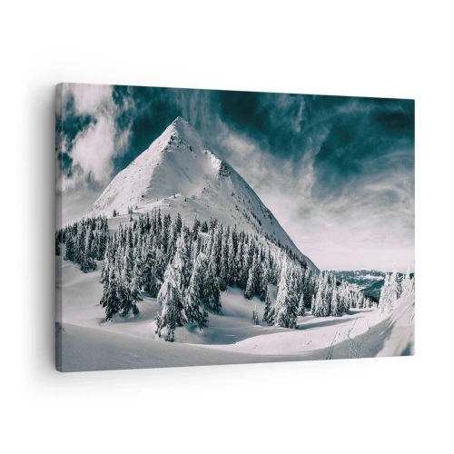 Canvas picture - A snow-capped mountain peak surrounded by a winter forest - 70x50cm - Land of Snow and Ice - Modern wall decoration for the living room and bedroom ARTTOR