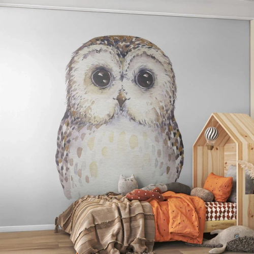 Photo Wallpaper Premium Sand - Look Me in the Eyes - Owl, Bird, Graphics - 250x175 cm
