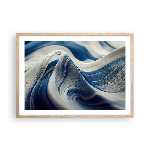 Poster in light oak frame - Fluidity of Blue and White - 70x50 cm