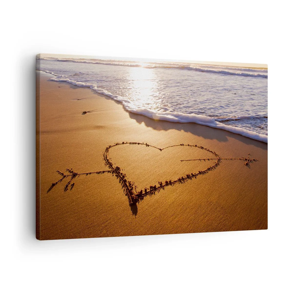 Canvas picture - A heart made of sand on the beach during sunset - 70x50cm - Holiday Confession - Modern wall decoration for the living room and bedroom ARTTOR