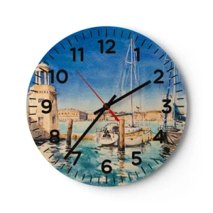 Wall clock - Clock on glass - Sunny Lagoon - 40x40 cm