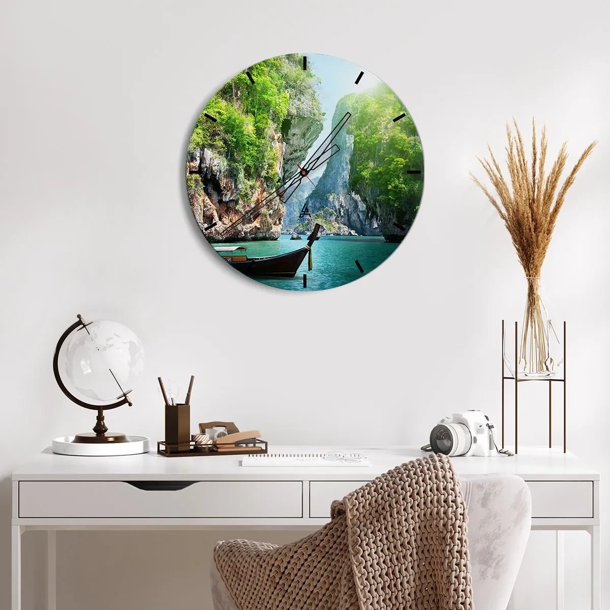Wall clock - Clock on glass - Invitation for an Exotic Trip - 30x30 cm