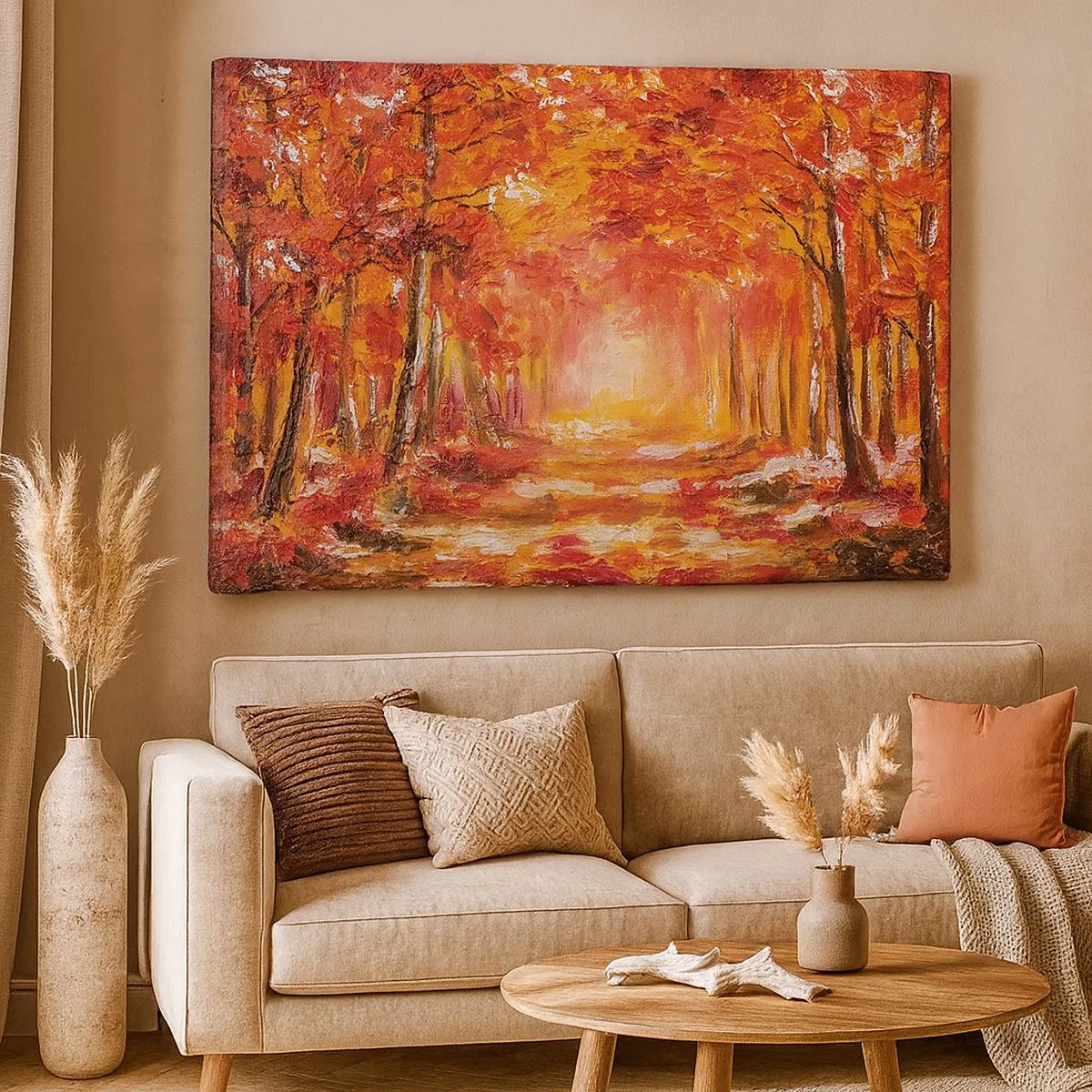 Canvas picture - Autumn forest in shades of copper and gold - 70x50cm - Copper Forest - Modern wall decoration for the living room and bedroom ARTTOR