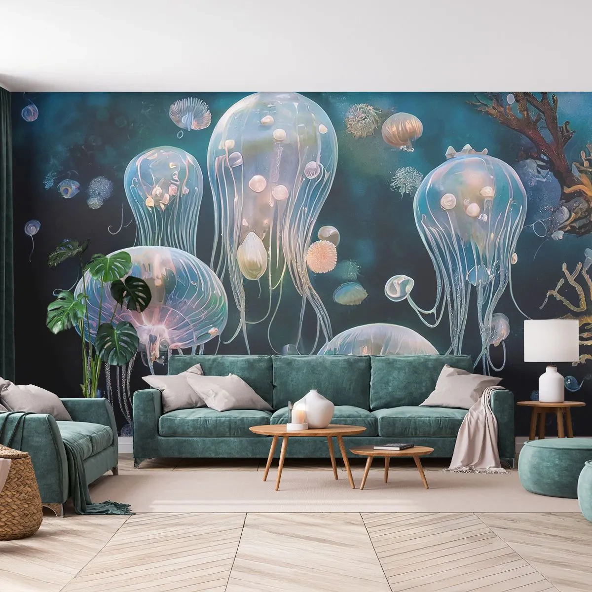Photo Wallpaper Premium Sand - Underwater Ball - Jellyfish, Animals, Depths - 100x70 cm