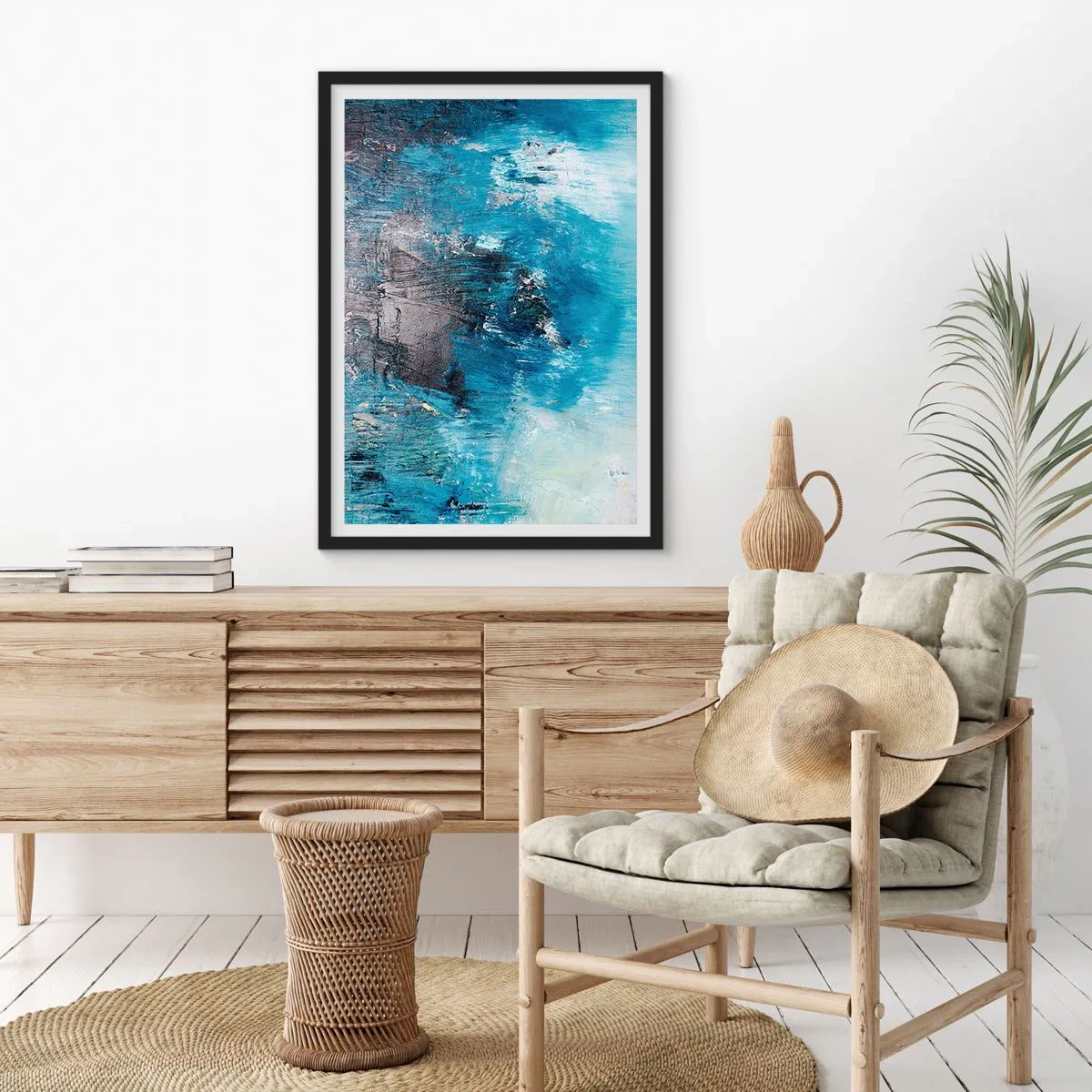 Poster in black frame - Abstract composition in shades of blue - 50x70cm - Blue Rhapsody - Modern wall decoration for the living room and bedroom ARTTOR