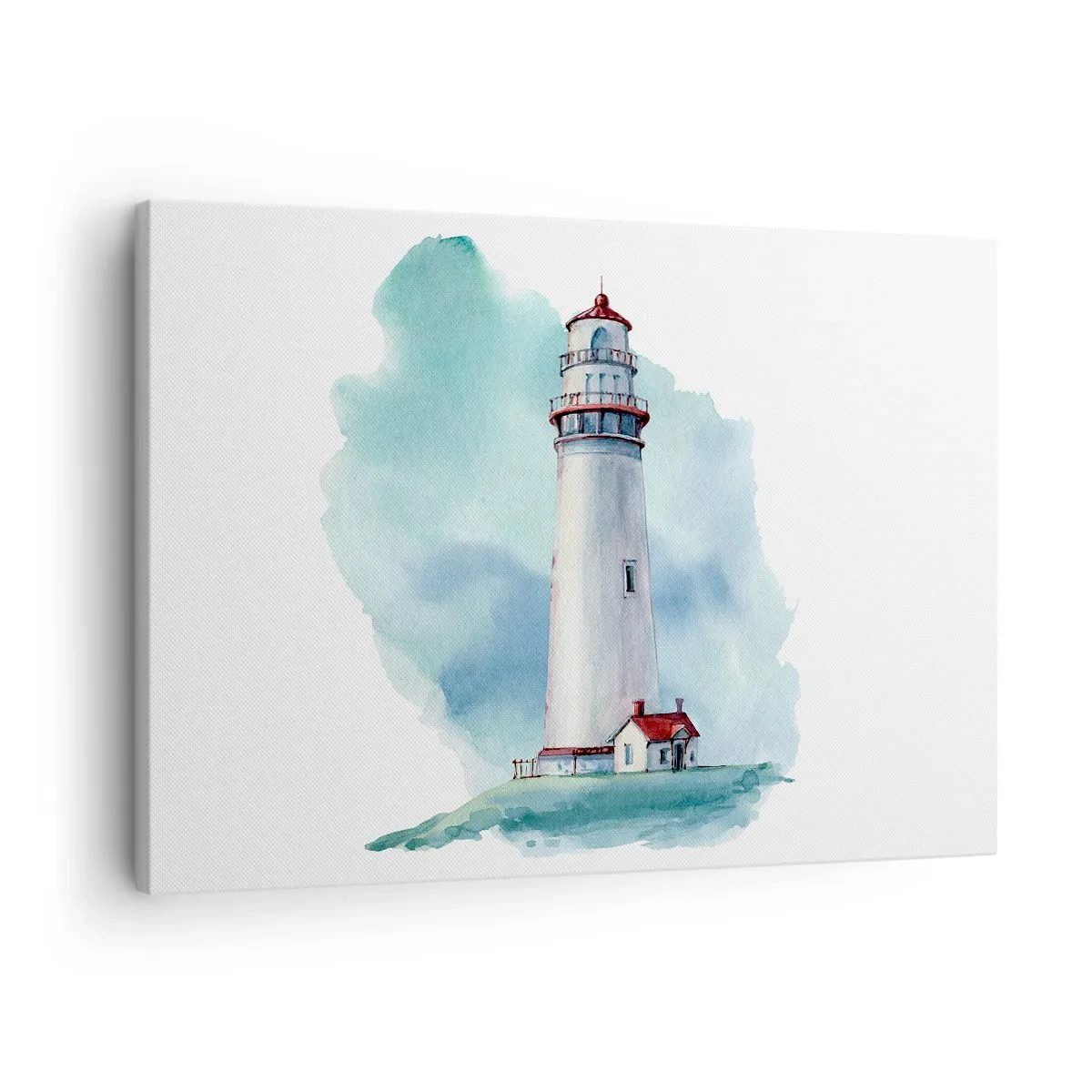 Canvas picture - A lighthouse against a watercolor blue background - 70x50cm - Gentle Sister of Blue - Modern wall decoration for the living room and bedroom ARTTOR