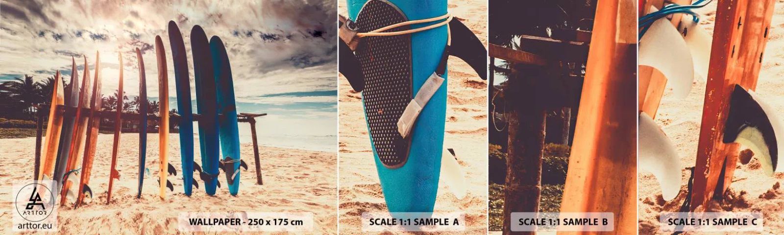 Photo Wallpaper Sample Standard Eco - Goodnight, See You Tomorrow - Surfing, Landscape, Surfboard - 100x30 cm