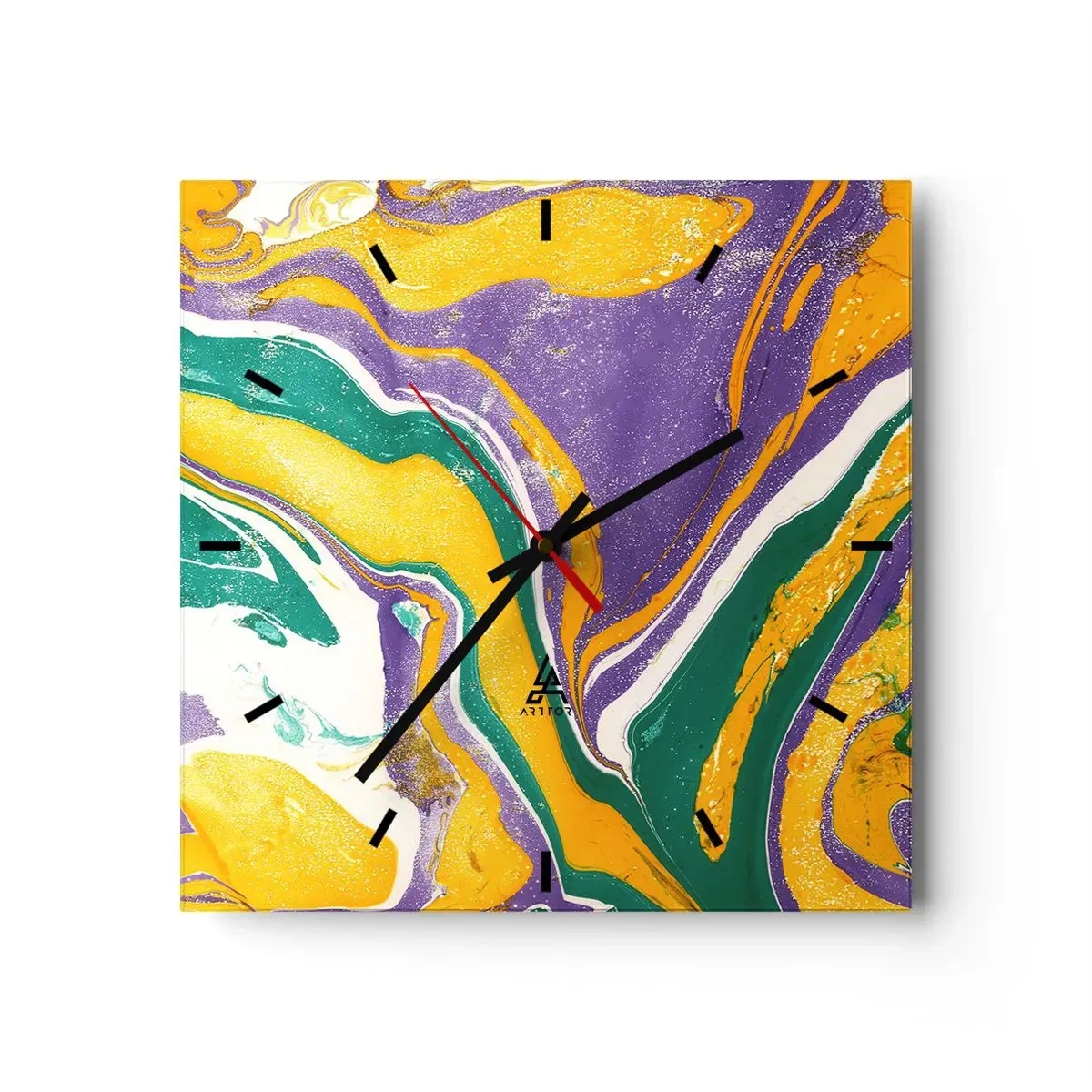 Wall clock - Clock on glass - Colour Waves - 40x40 cm