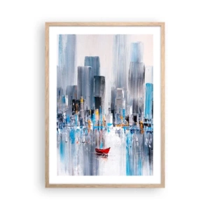 Poster in light oak frame - Metropolis by the Bay - 50x70 cm