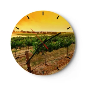 Wall clock - Clock on glass - Vineyard landscape at sunset - 30x30cm - Drink up the Sun - Modern wall decoration for the living room, kitchen, and bedroom ARTTOR