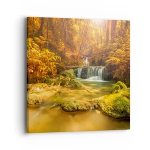 Canvas picture - Forest Cascade in Gold - 40x40 cm