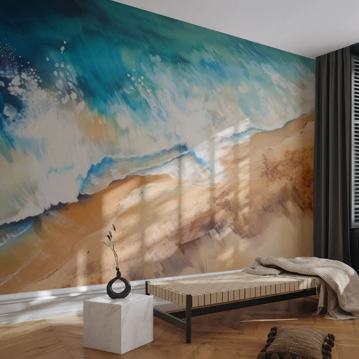 Photo Wallpaper Standard Eco - Sea waves crashing onto the sand on a sunny beach - 100x70cm - Returning Wave - Modern wall decoration for the living room and bedroom ARTTOR