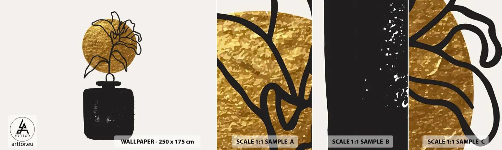 Photo Wallpaper Sample Standard Eco - Beauty Precious as Gold - Vase, Flowers, Minimalism - 100x30 cm