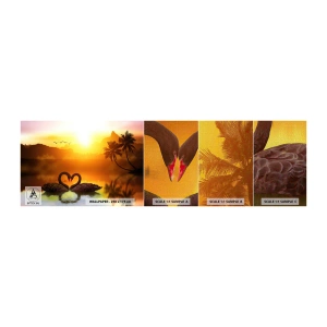 Photo Wallpaper Sample Premium Canvas - Paired up - Heart, Swans, Coconut Palm - 100x30 cm