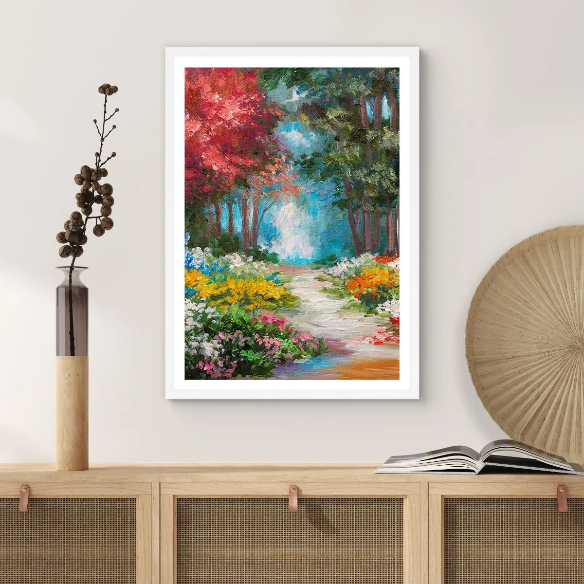 Poster in white frmae - Wood Garden, Flowery Forest - 70x100 cm