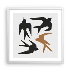 Poster in white frmae - Swallows at Play - 50x50 cm