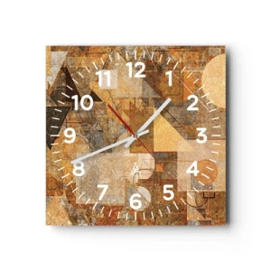 Wall clock - Clock on glass - Cubist Study in Brown - 30x30 cm
