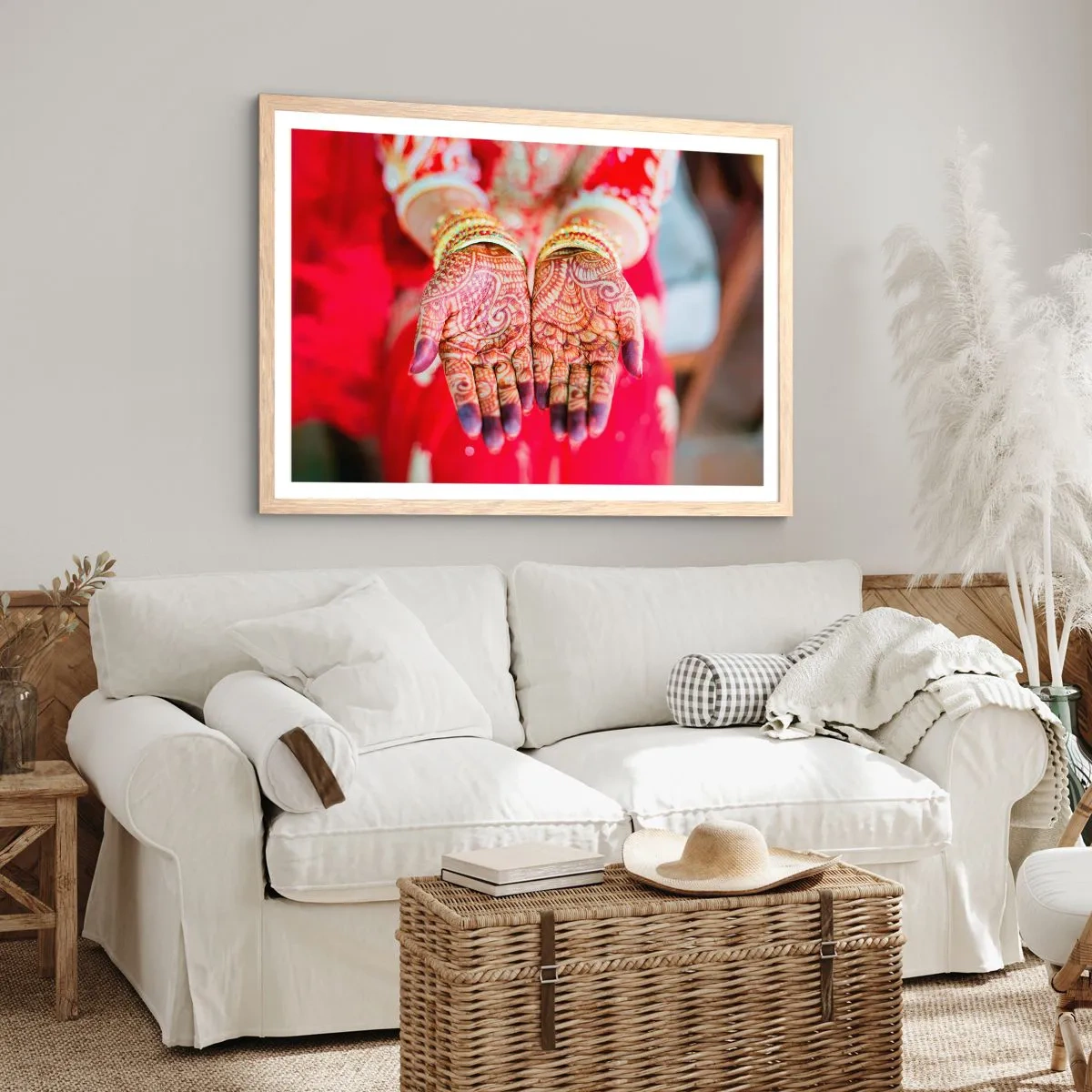 Poster in light oak frame - Readt to Catch Happiness - 50x40 cm