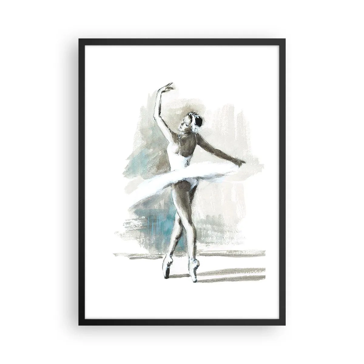 Poster in black frame - A ballet dancer in a white dress performing - 50x70cm - Enchanted into a Swan - Modern wall decoration for the living room and bedroom ARTTOR