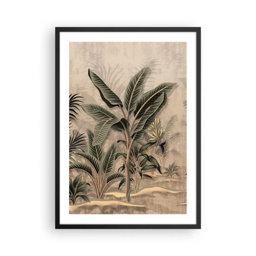 Poster in black frame - Exotic vegetation on a beige background - 50x70cm - Engraving in Colonial Style - Modern wall decoration for the living room and bedroom ARTTOR