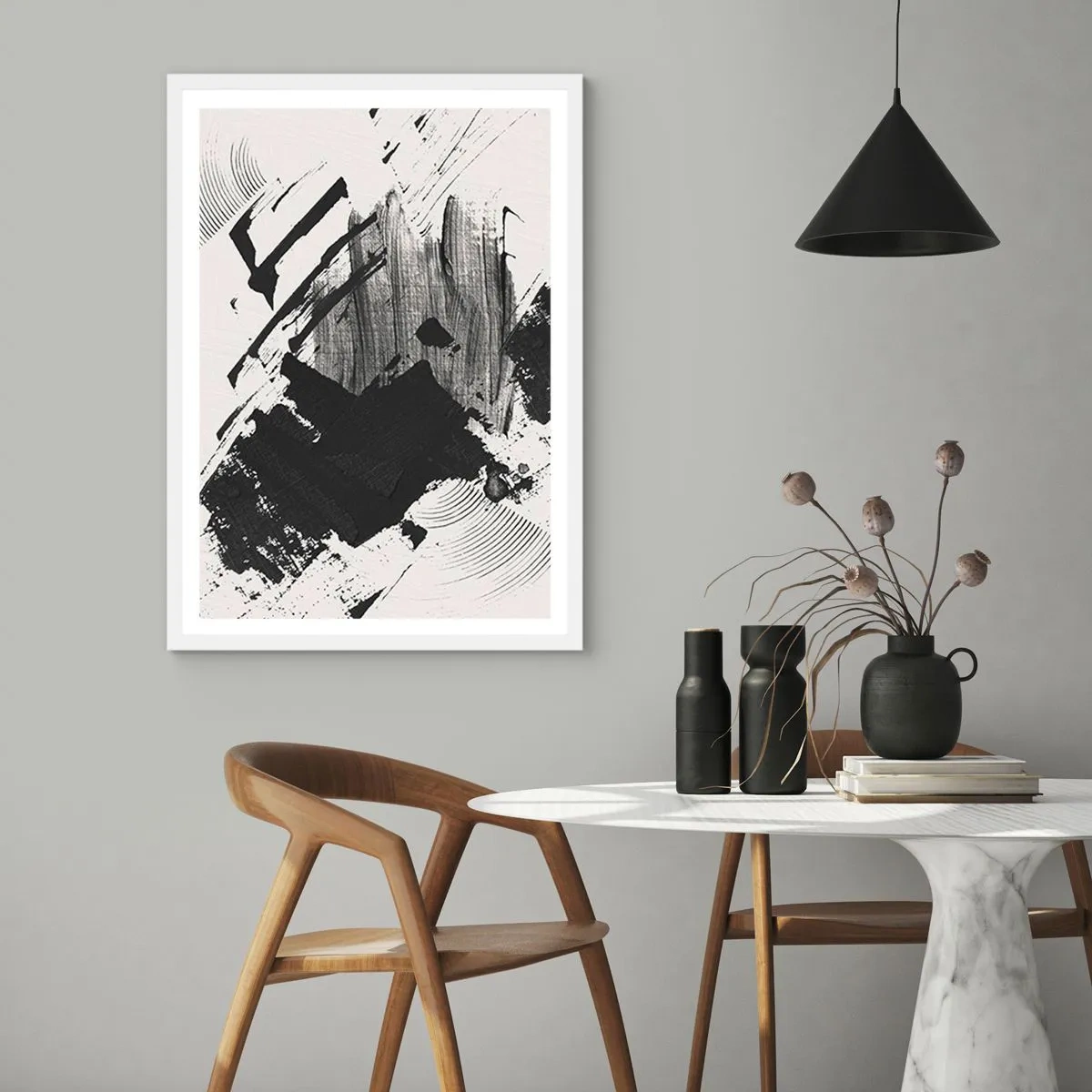 Poster in white frmae - Abstract - Expression of Black - 50x70 cm