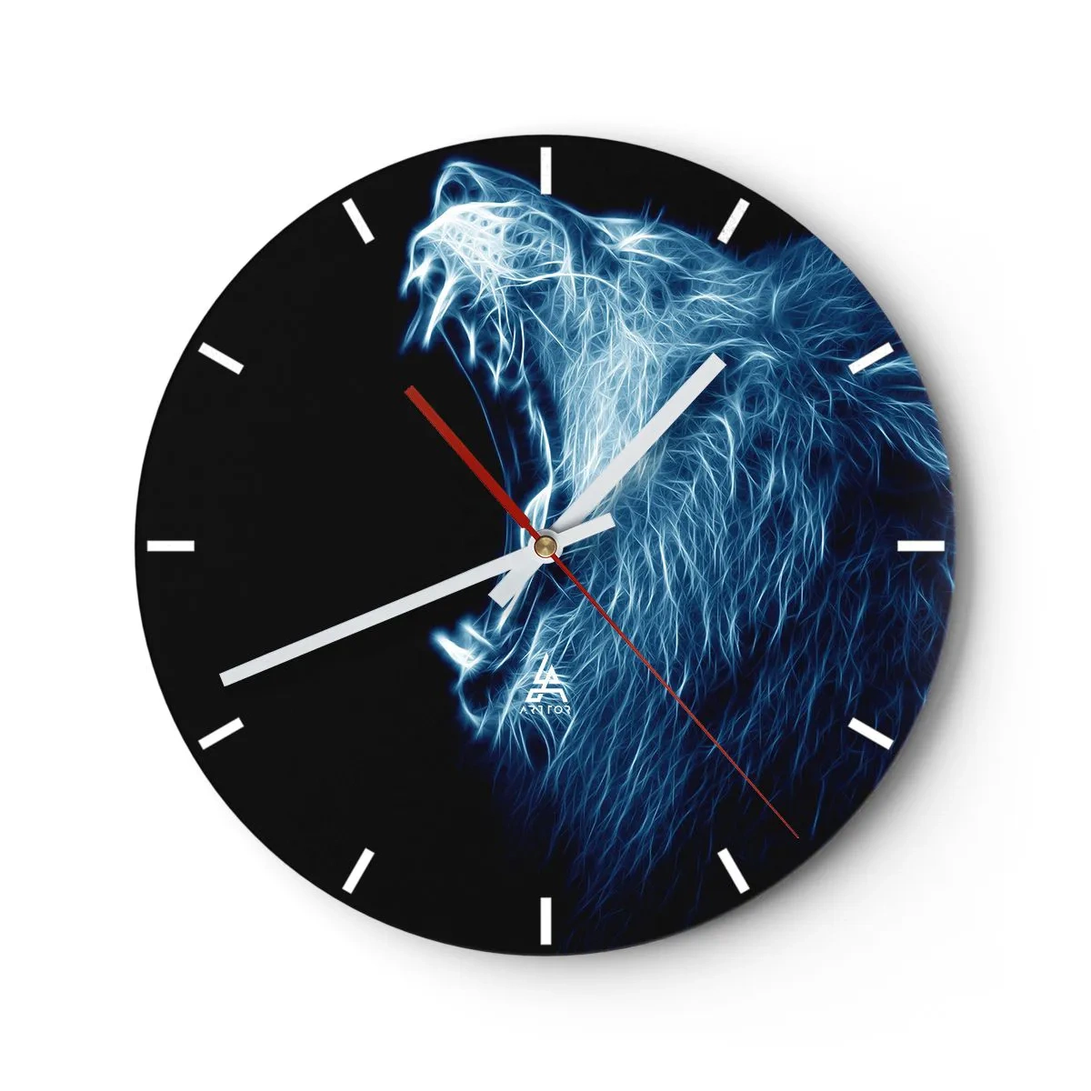 Wall clock - Clock on glass - Neon wolf in electric blue light - 30x30cm - Flaming Rage of a King - Modern wall decoration for the living room, kitchen, and bedroom ARTTOR